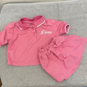 Pink Velvet Girls Pink Polo Shirt and Skort 2 Piece Set Love Embroidery